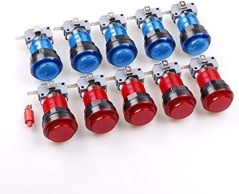 Easyget 10 Pcs/lots 5V Translucent LED Illuminated Arcade Push Button with Microswitch for Arcade Fighting Games / Mame Jamma Game Machine / Arcade Video Games Projects - Blue &amp; Red