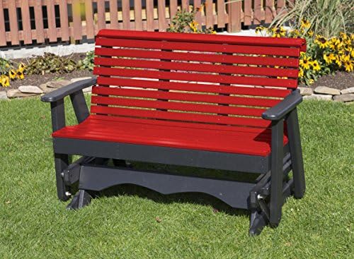 Ecommersify Inc 5FT-Bright RED-Poly Lumber ROLL Back Porch Glider Heavy Duty Everlasting PolyTuf HDPE - Made in USA - Amish Crafted