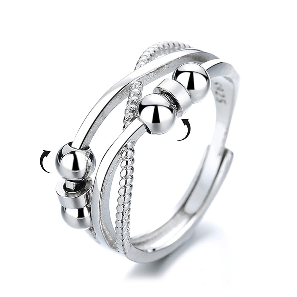 Cross Criss Rotating Beads Spinner Fidget Ring for Women Girls Anxiety Rotate Freely Inspirations Jewelry Stress Relieving Calming Worry Meditation Open Adjustable Dainty Birthday Fashion Jewelry Gift