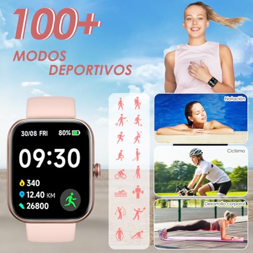 EASYTAO Smartwatch Mujer Alexa, 1.91'' Interactivo HD Reloj Inteligente para Impermeable IP68, 100+ Modos Deportivos, Compatible con iPhone y Android, Frecuencia Cardíaca, Oxígeno y Presión. (Rosa)