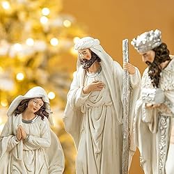 glitzhome 6Pcs Ivory Resin Nativity Figurines Sets