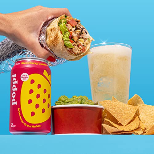 POPPI Sparkling Prebiotic Strawberry Lemon Soda w/Gut Health & Immunity