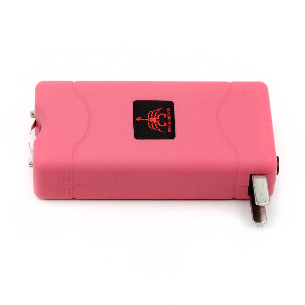 Red Scorpion Mini Stun Gun 800-500 Million Volts Rechargeable with LED Tactical Flashlight (Pink)