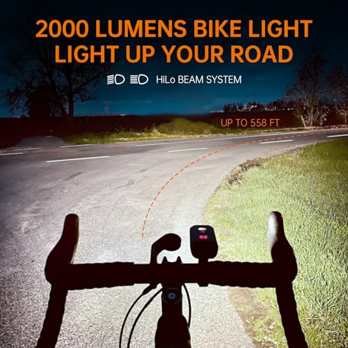 RAVEMEN PR2000 Front Lights, 2000 Lumens Front Light for Bicycle for Night Cycling on Road and Mountain Headlamp with Wireless Remote Control, Anti-Glare Beam Light, IPX8 Waterproof
