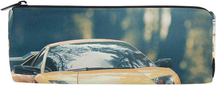 Pencil Case Ferrari Yellow Car Zippered Pencil Box Round Stationery Bag Makeup Cosmetic Bag for Students/Women