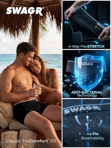 SWAGR 5 Pack Men's Super Combed Cotton Underwear Trunks | Classic TruComfort Fit | Powered by ZincShield Anti-Bacterial Tech | Aerflo Breathability | 4-way FlexStretch | SOXCO Style SG05