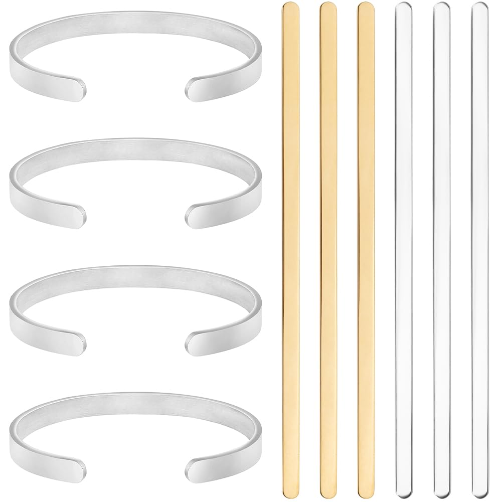 Beebeecraft 6Pcs 2 Colors Bracelet Stamping Blanks 1/4 x 6.3 Inch Stainless Steel Bangle Blank Strips Metal Stamp Bracelets Making Kit for DIY Jewellery Making
