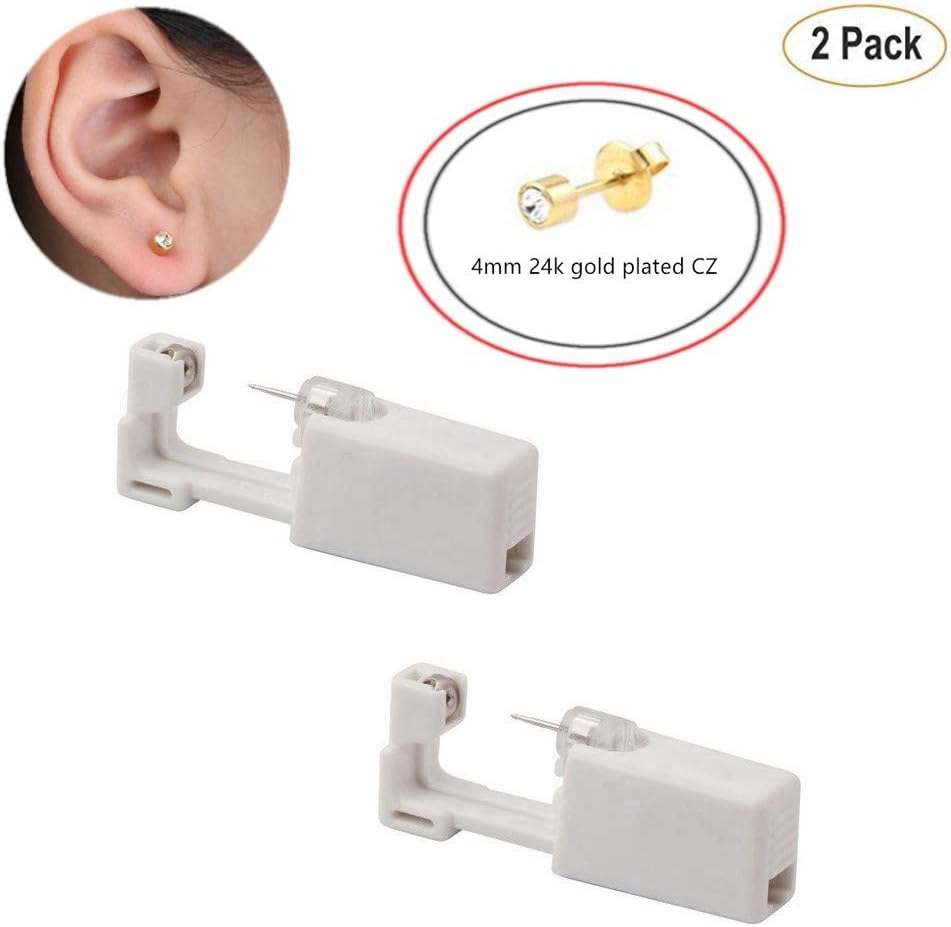 JINTOP Ear Piercing Gun,Disposable Safty Painless Earring Piercing Tool Kit 1/100 Ear Stud 2 Pcs (231 24k gold plated zircon)