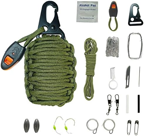 The Bobcats 21 Attachments Survival Kit Wrapped in Survival Grenade with 550lb Paracord For Outdoor Emergency (Army Green)