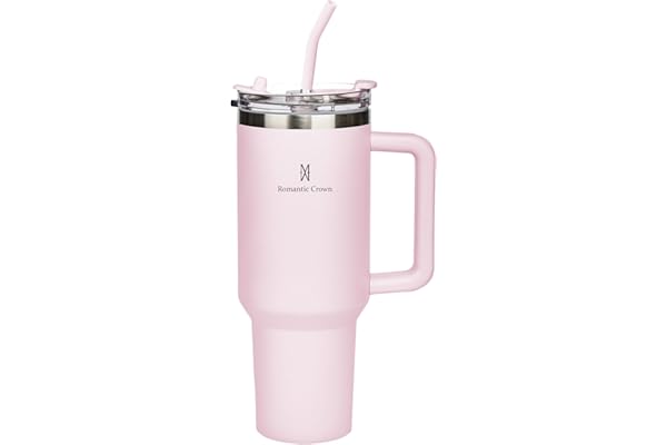 Romantic Crown Copo Térmico com Canudo Tampa e Alça 1,18L, Copos Garrafas Termico para viagem vácuo dupla camada aço inoxidáv