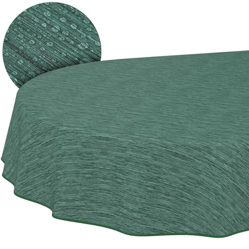 Washable Oilcloth Tablecloth Garden Tablecloth Linen Look Easy Care Water-Repellent 160 x 140 cm (Oval) Green with Hem