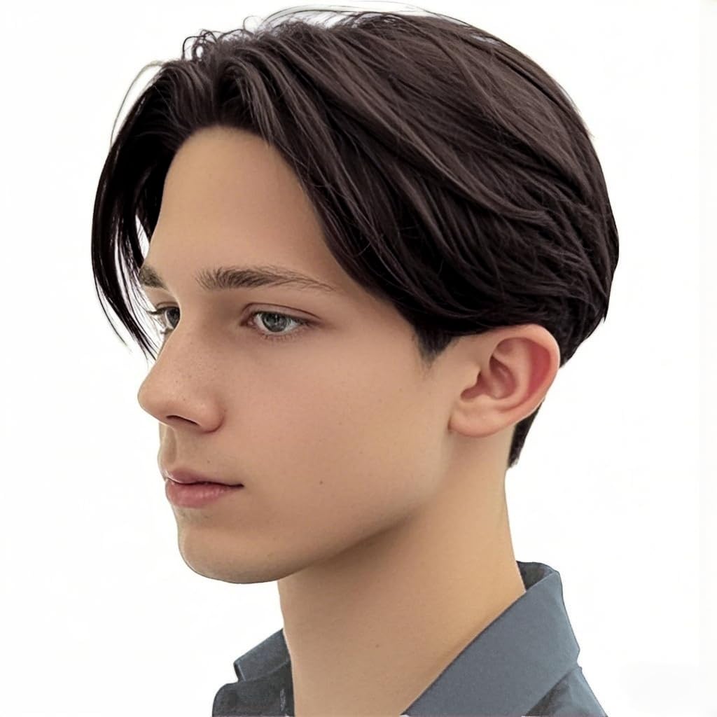 Photo 1 of Daiaces Mens Brown Wig Short Middle Part Straight Synthetic Wigs,Male Wig Daily Cosplay Party Halloween