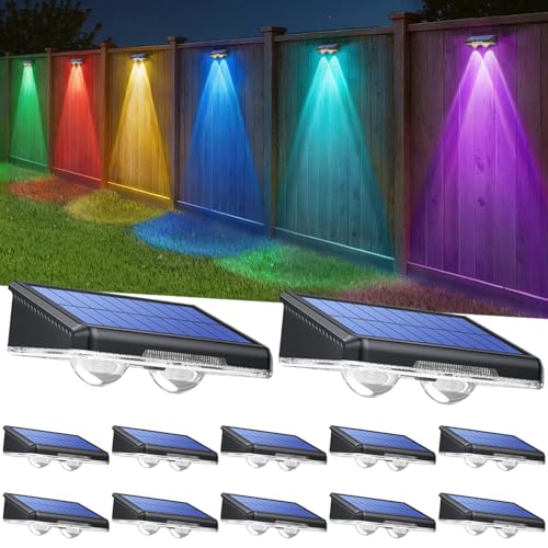 Photo 1 of TECKNET Solar Fence Lights Outdoor 12 Pack, Warm White & 6 Colors & RGB, IP66 Waterproof LED Deck Light, Dusk to Dawn Fence Lights Solar for Wall, Railing, Step, Patio, Pool, Backyard, Outside