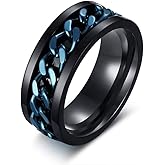 LEEYA NL11 8MM Stainless Steel Rings for Men Engagement Wedding Band Chain Ring, Size 7-13 (12, Black-Blue)