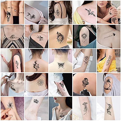 60 sheets temporary tattoo fake tattoos waterproof and long lasting, butterfly rose moon sugar skull mix and match style small arm thigh children\'s tattoos, suitable for children girls adult men and women