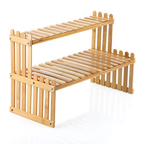 OGORI Plant Stand Flower Display Stand, 2 Tier Desk Shelf Rack Bamboo Bonsai Tools - Thumbnail 6