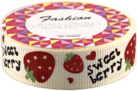 Lychee Craft Red Strawberry Beige Grosgrain Silk Ribbon Adhesive Rolls Tape