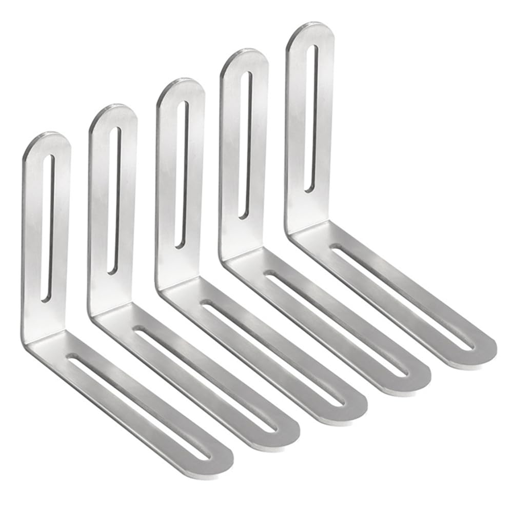 L-Shape Corner Brackets Adjustable, 120x100mm Angled Bracket Corner Brace, Metal Shelf Support, Furniture Fixing Joint (Pack of 5, Silver)