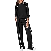 WIHOLL Lounge Sets for Women 2 Piece Fall Outfits 2025 Wide Leg Pant Matching Sets Womens Clothing