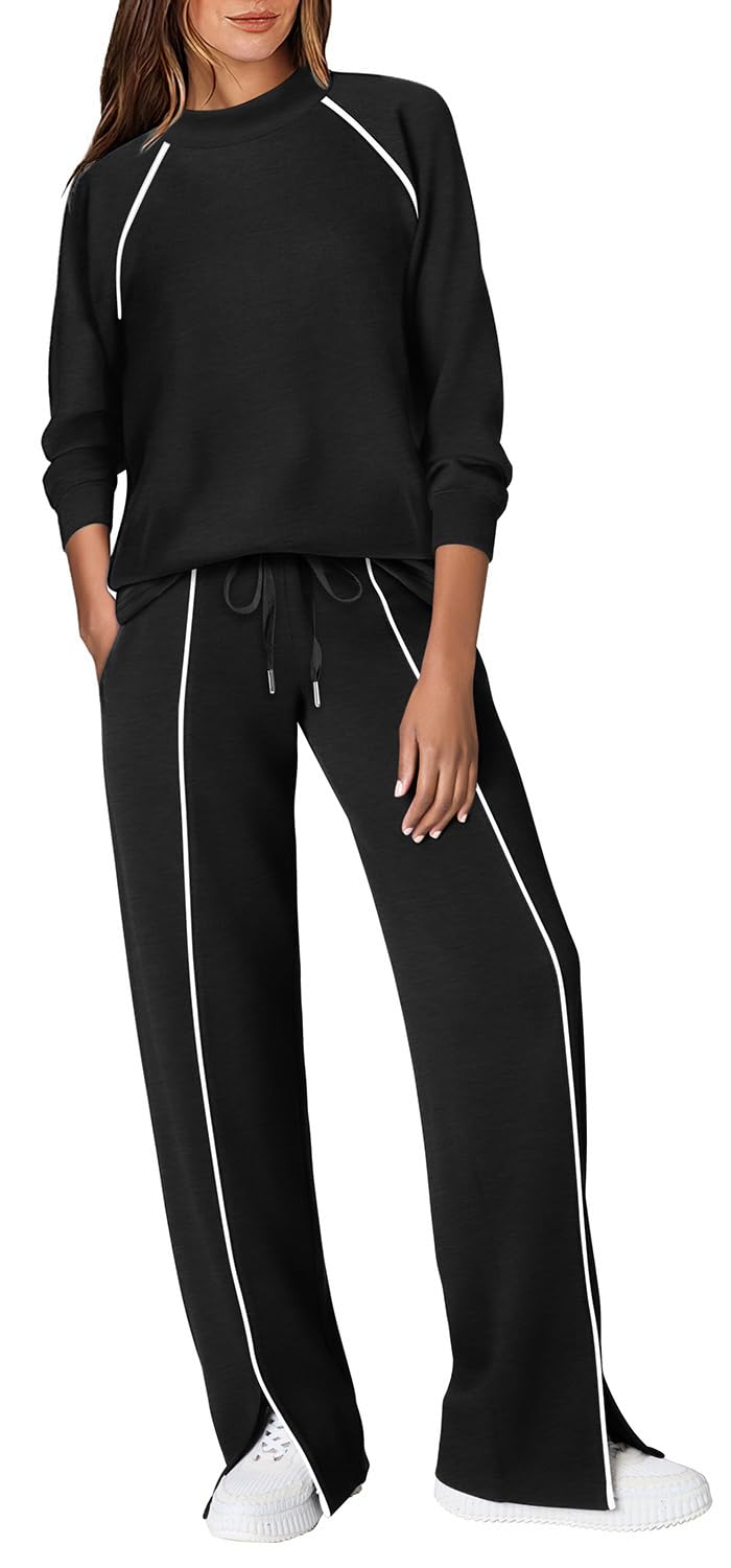 Photo 1 of WIHOLL Lounge Sets for Women Matching Sets Women Clothing Teacher Outfits Conjuntos De 2 Piezas Para Mujer Black XL