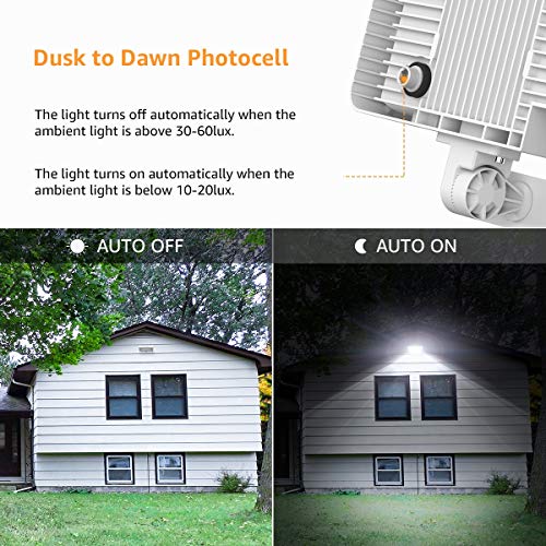 Olafus 60W 2 Pack Dusk to Dawn LED Security Lights with Photocell, 6000LM Outdoor Security Flood Light with Knuckle Mount (300W Equiv.), IP66 Waterproof 5000K Daylight Yard Light for Area Lighting
