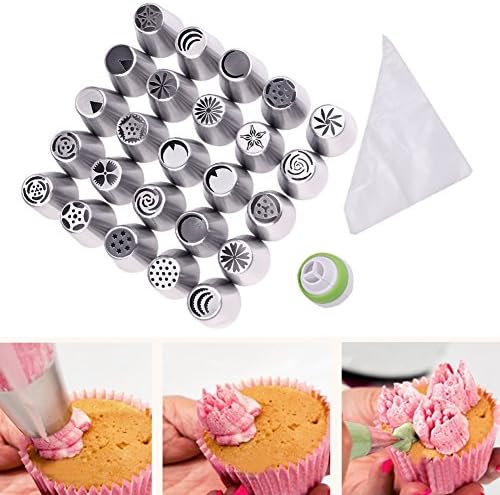 Icing Piping Set ,NeillieN 46pcs Set Large Stainless Steel Cake Decoration Flower Icing Piping Nozzles