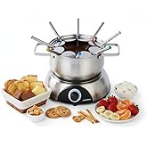 CUSIMAX Electric Fondue Set, 1500W Stainless Steel Fondue Maker with Adjustable Thermostat, 8 Colour Coded Stainless Steel Fo