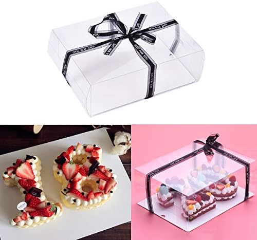 Plastic Clear Number Cake Box Cover Numbers 0-9 Combination Cake Storage Container Packaging Gift Wrapped with Ribbon Decoration