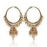 Adiva Women's Faux Pearls Brass Hoop Earrings White