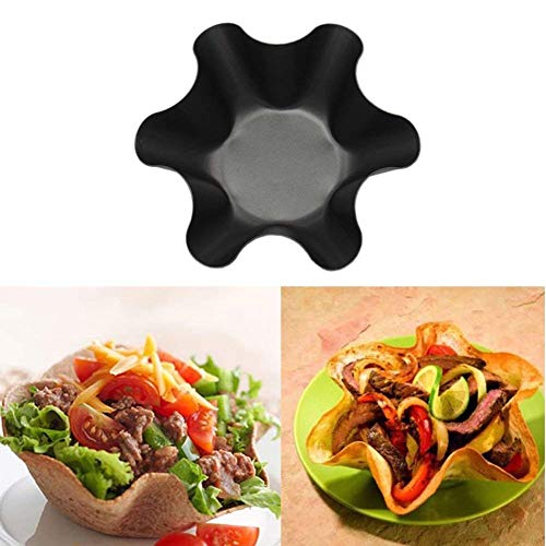 MQUPIN Set of 2/4/6/8 Non-Stick Fluted Tortilla Shell Pans Taco Salad Bowl Makers, Non-Stick Carbon Steel Baking Mold (4)