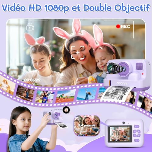 Instant Camera Child Gift Toy Girl Boy 3-12 Years, AWANFI Digital Video Camera 1080P 32GB Card with 3 Rolls of Paper and Bluetooth APP Printing