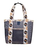 SUNREEK8482;sand away beach mesh tote bag shopping bag-large and special designs (Navy)