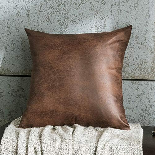 Cushion Cover Cowhide with Invi Sible Zipper Vintage Red Shabby Chic Leather Sofa Pillow@coffee