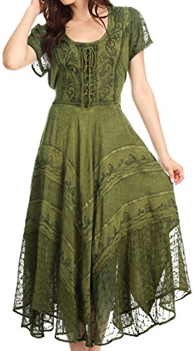 Sakkas 1322 Marigold Embroidered Fairy Dress - Green - S/M
