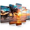 Abstract Poster Printed Abstract Landscape - Ephany Art - 5 Piece Canvas Wall Art Sunset On Ocean,ocean beach picture…