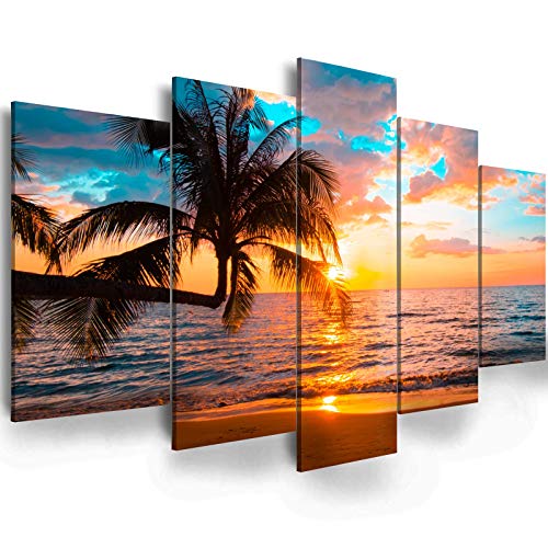 Abstract Poster Printed Abstract Landscape - Ephany Art - 5 Piece Canvas Wall Art Sunset On Ocean,ocean beach picture…