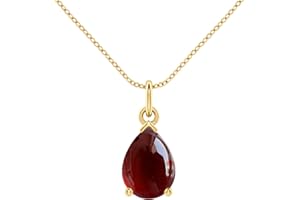 Garnet Pendant Necklace for Women – 925 Sterling Silver 14K Gold Plated Necklace | Deep Red Teardrop Pear Shape Gemstone Jewe