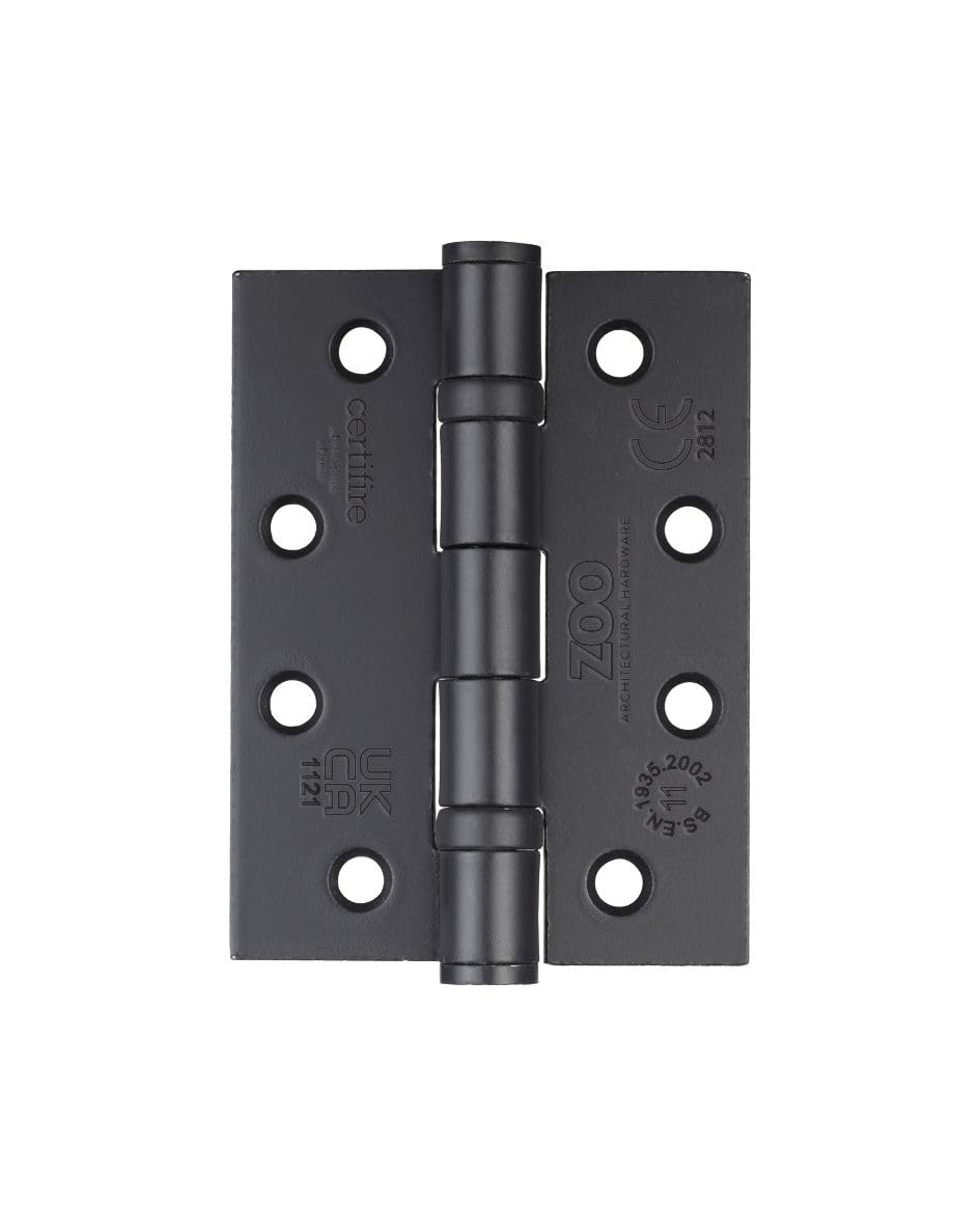 ZHS43 Ball Bearing Steel Butt Door Hinge 102 x 76 x 3mm - [Sold as a Pair] + Screws (Black)