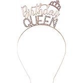 AOPRIE Rose Gold Birthday Queen Headband - Girls & Women Princess Crown Tiara - Rhinestone Happy Birthday Hair Accessory