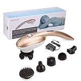 ACEVIVI Cordless Percussion Massager, Deep Tissue Action Handheld Massager with Electric 6X Multi-Speed Vibration, Red Light Therapy and Interchangeable Nodes for Foot, Legs, Back, Shoulders - Gold