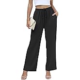 NILOUFO Women Summer Casual High Waist Wide Leg Pants Fashion Lightweight Flowy Boho Beach Palazzo with Pockets