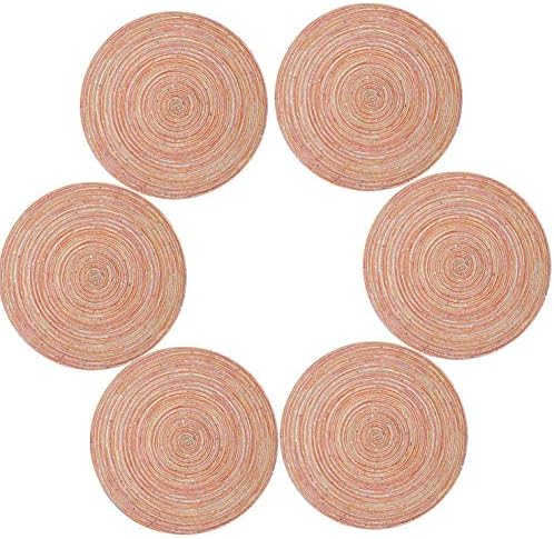 Topotdor Round Placemats Heat-Resistant Stain Resistant Anti-Skid Washable Polyproplene Table Mats Placemats (set of 6, Sequin Rainbow)