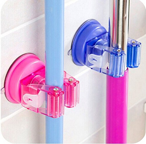 LautechcoÂ® Round Traceless Sucker Hook Mop Holder Wall Mounted Kitchen Bathroom Suction Cup Rag/Broom/Mop Rack Storage Holder (Blue)