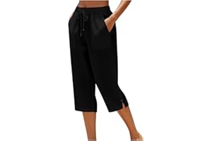 Capris Pants for Women Casual Summer Beach Capris Drawstring Wide Leg Cotton Pj Bottoms Pull On Lounge Capri Pants