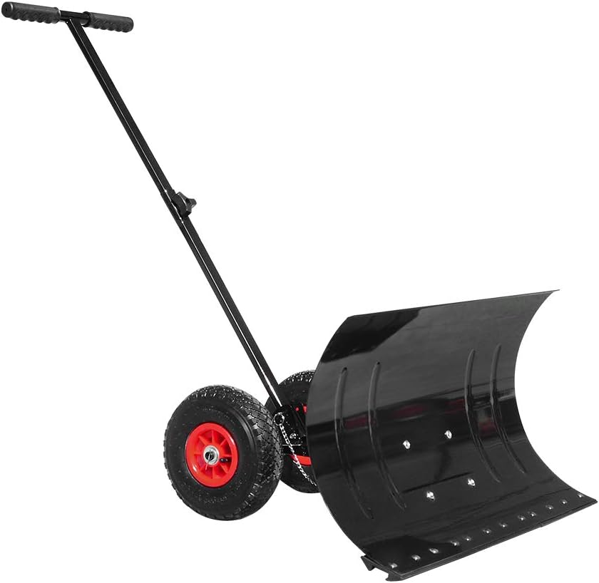 HENGMEI Schneeschieber mit Rollen höhenverstellbar Schneeräumer Schneeschaufel Schneeschild Schneefräse Schneepflug für Auffahrten Garten Gehwege