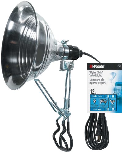 Woods 2839 18/2 Gauge SPT-2 Tight Grip 150-Watt Clamp Lamp with 8.5-Inch Reflector, 12-Foot