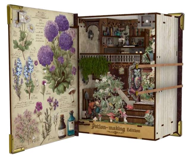 MiniCity Magic Herb Book Nook Building Set with Light, DIY Booknook Building Kit for Home Bookshelf Decor, Miniature House Display Model Building Brick for Adults Teens (Potion-making Edition) — image 1