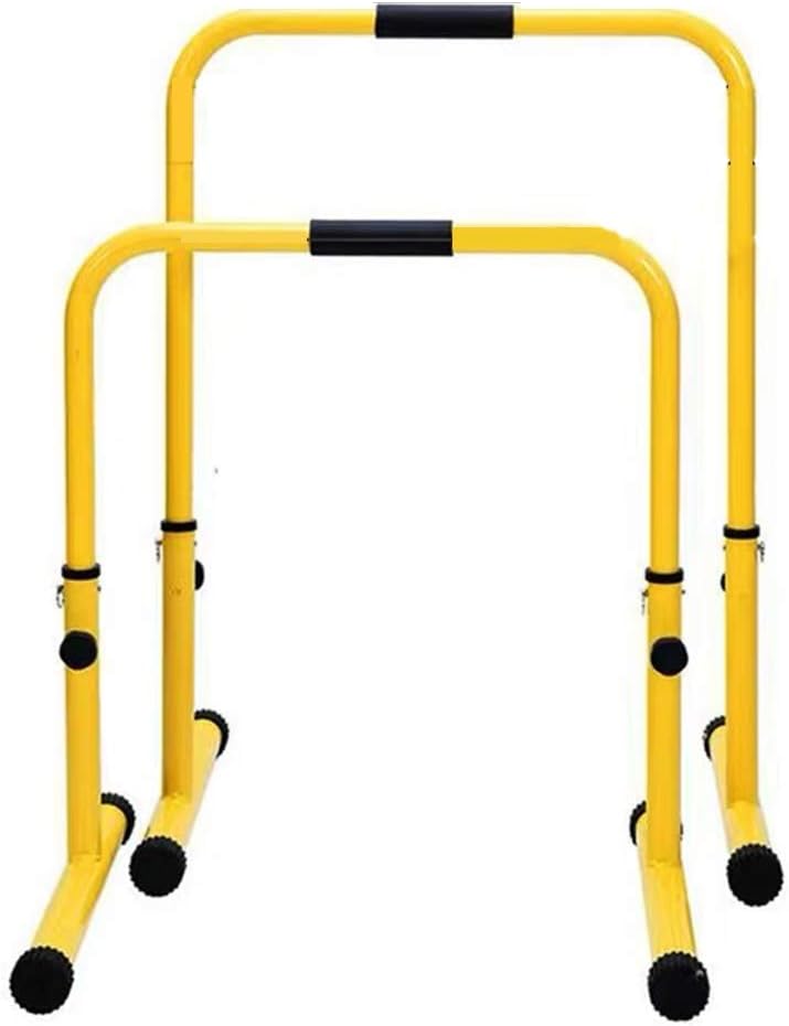 Pull Up Bars Dip Parallel Bars Push Up Stands Sit-ups Dip Station Power Tower Home Gym Strength Training Equipment, Multifunction, Height Adjustment (Color : Yellow, Size : Adjustable)