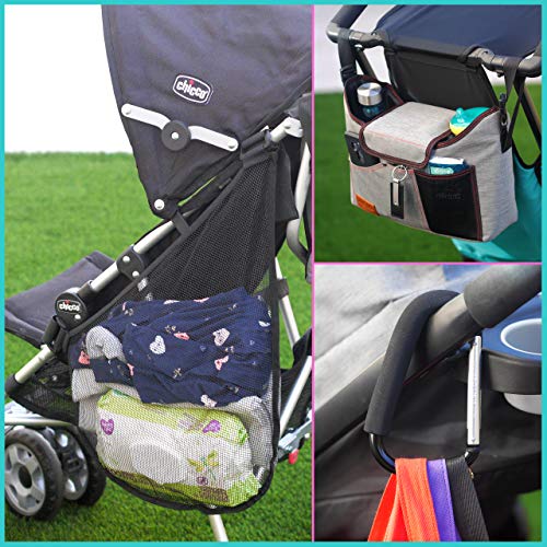 image for AriKoko Universal Stroller Organizer with Cup Holders - Mesh Stroller 