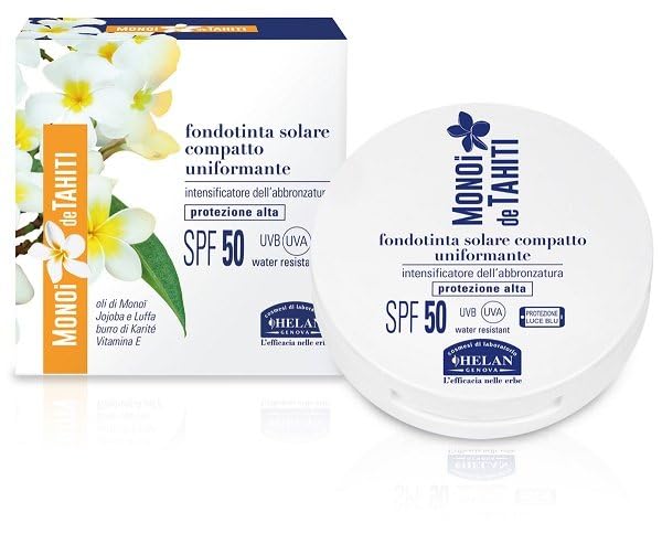 Helan Monoï de Tahiti - Tan Intensifying Compact Foundation, Sun Protection 50+ Face Covering Foundation with Vitamin E Shea Butter Jojoba Oil, 2in1 Face Make Up Skincare, 8 ml